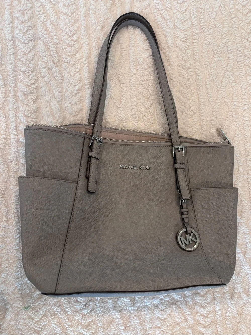 Michael Kors Taupe Saffiano Shoulder Tote
